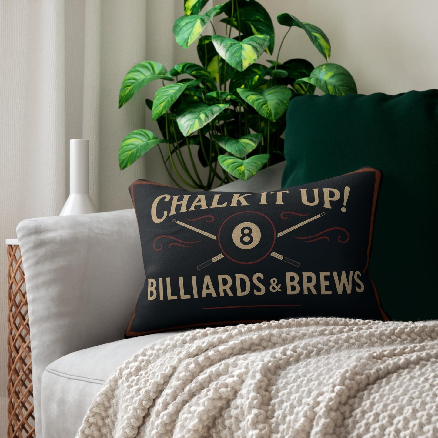 Lumbar Pillow, Pool Room Decor Throw Cushion, Billiards and Brews Sign, Game Room Accent, Chalk It Up Pillow, Pool Table Gift, Spun