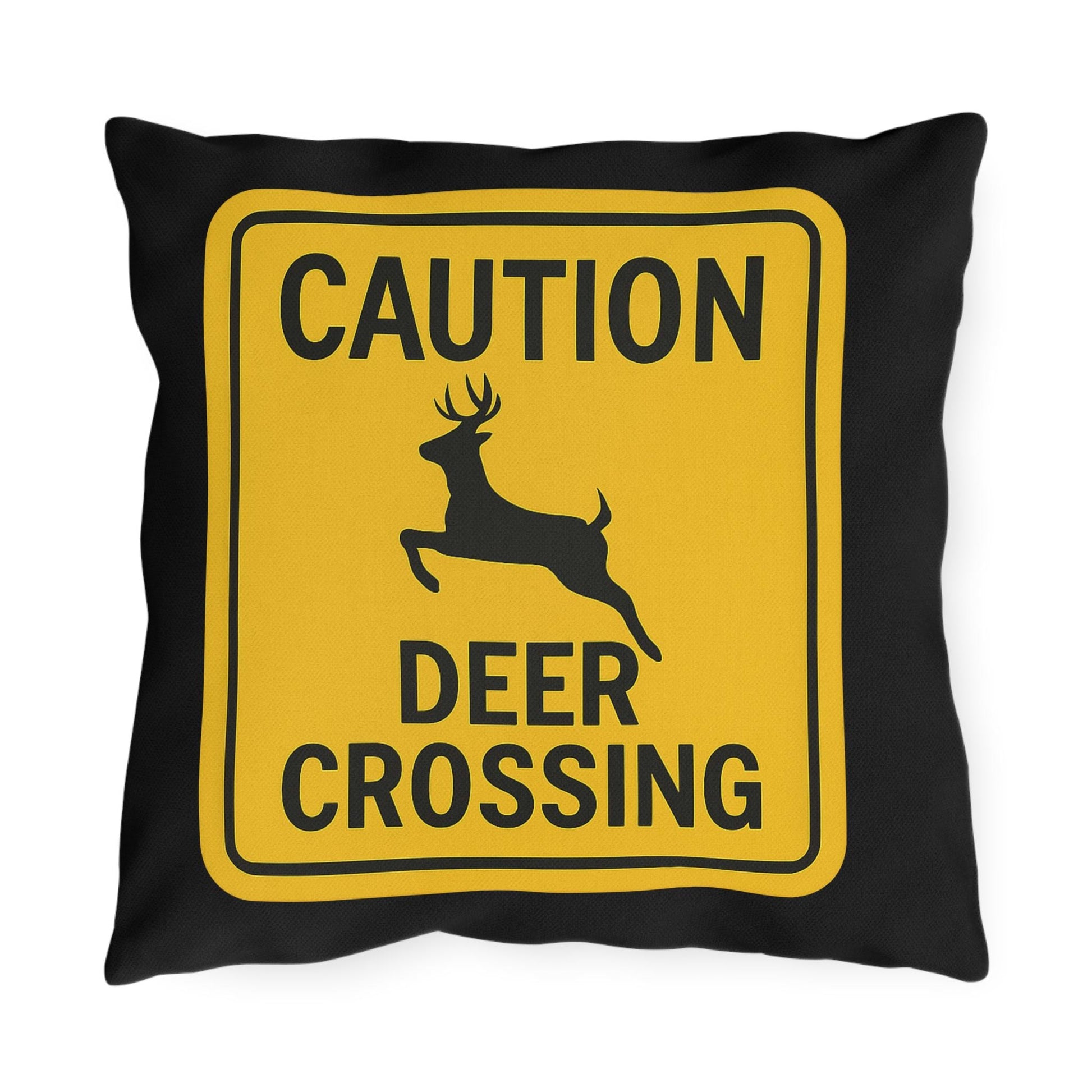 Outdoor Pillows - Deer Crossing Sign Throw Pillow for Hunting Lodge or Cabin, Wildlife Decor, Rustic Home Accent, Forest Theme Cushion,