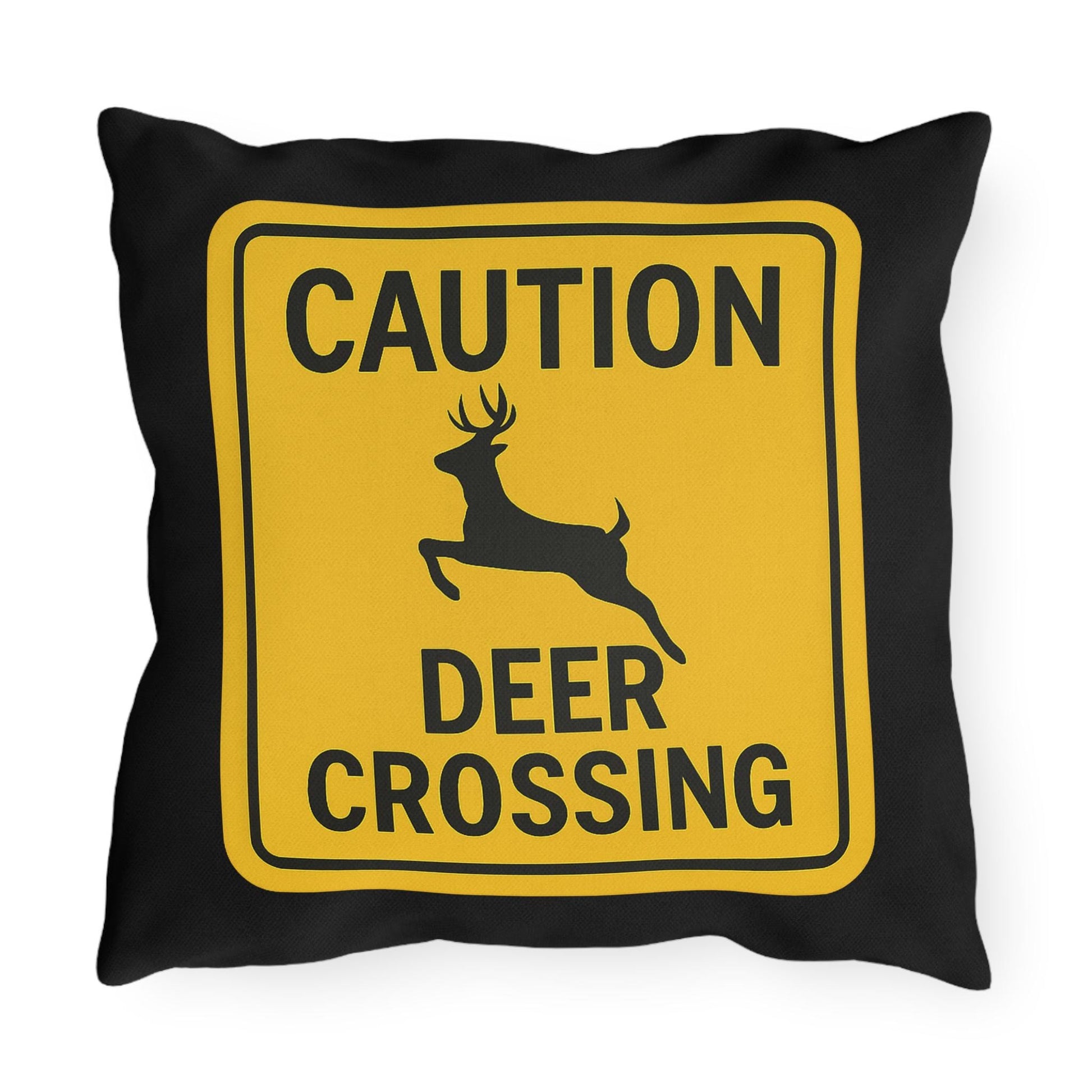 Outdoor Pillows - Deer Crossing Sign Throw Pillow for Hunting Lodge or Cabin, Wildlife Decor, Rustic Home Accent, Forest Theme Cushion,
