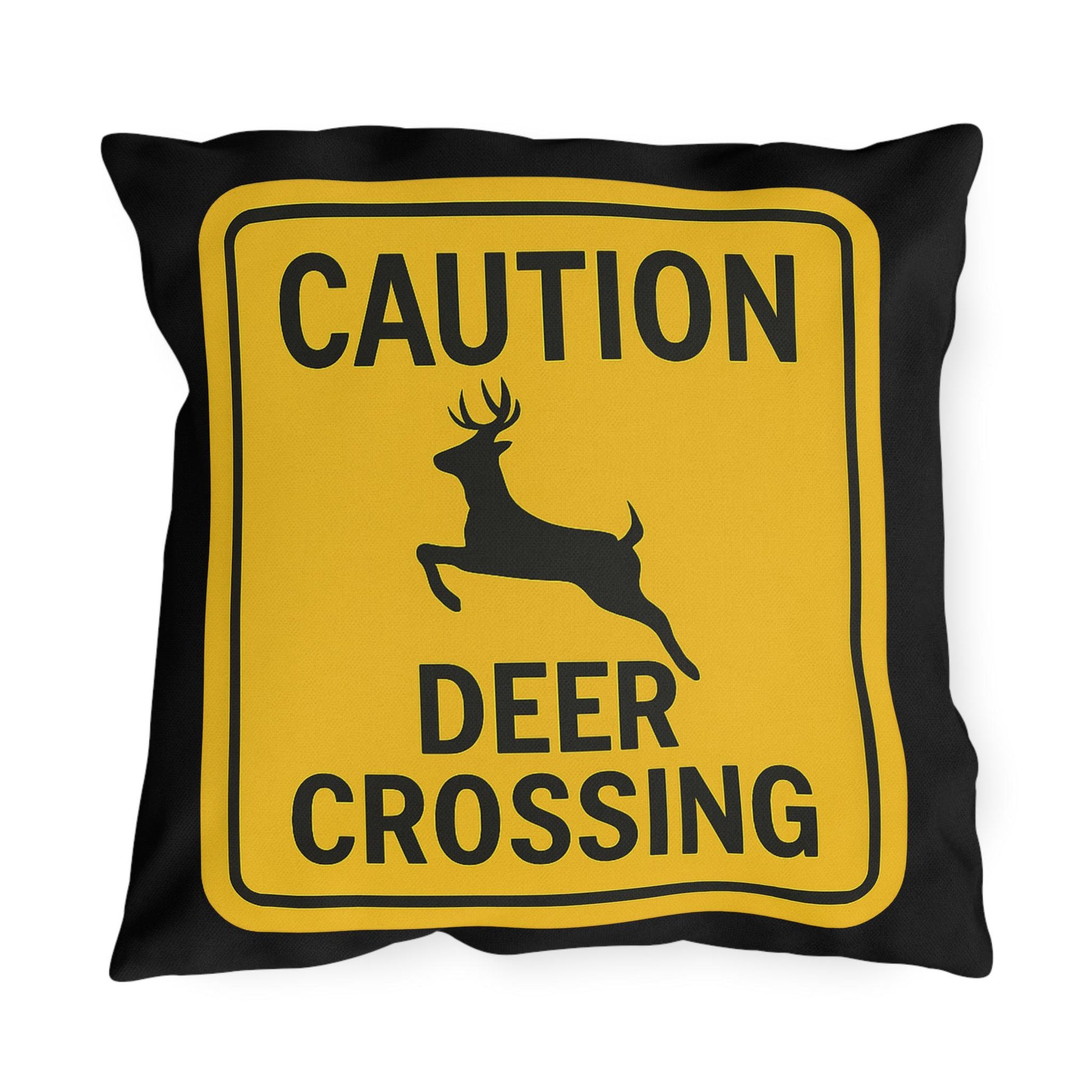 Outdoor Pillows - Deer Crossing Sign Throw Pillow for Hunting Lodge or Cabin, Wildlife Decor, Rustic Home Accent, Forest Theme Cushion,