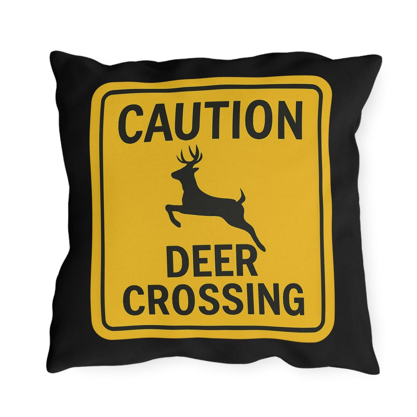Outdoor Pillows - Deer Crossing Sign Throw Pillow for Hunting Lodge or Cabin, Wildlife Decor, Rustic Home Accent, Forest Theme Cushion,