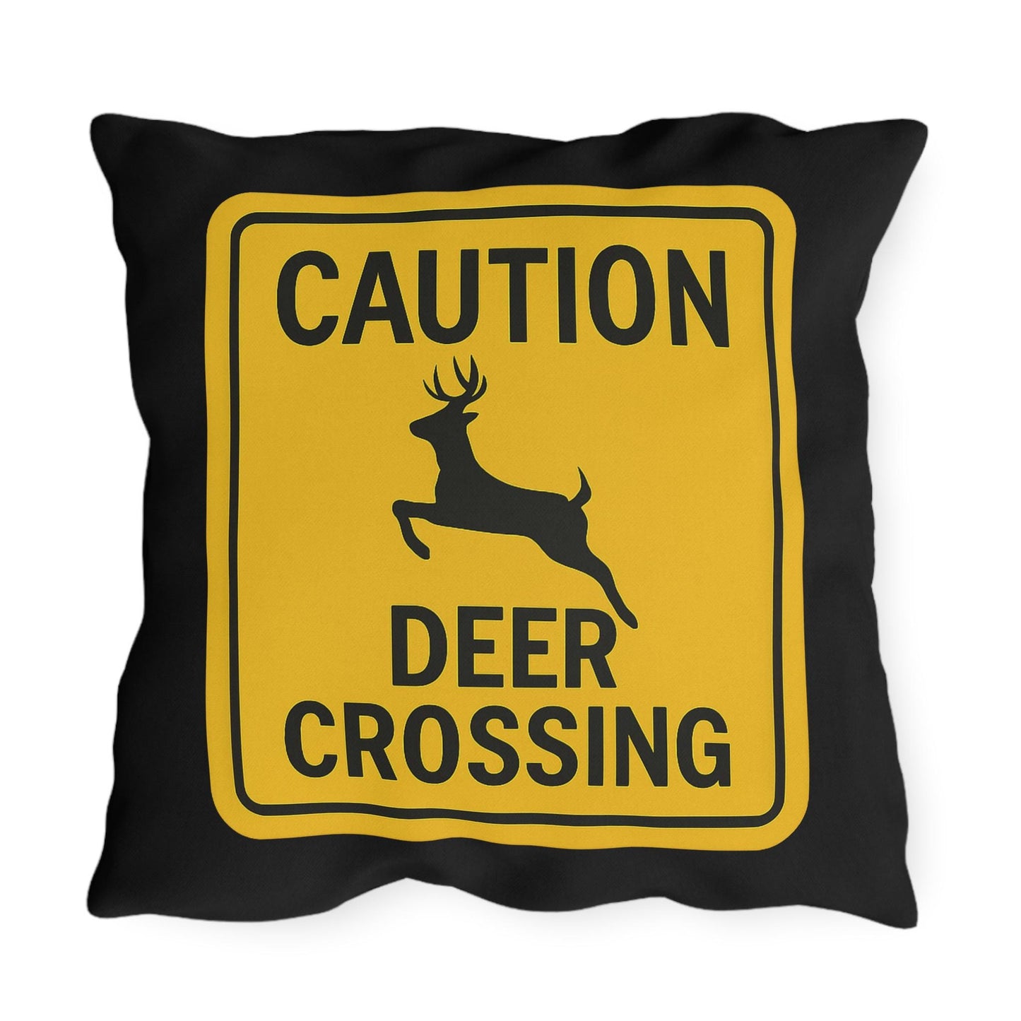 Outdoor Pillows - Deer Crossing Sign Throw Pillow for Hunting Lodge or Cabin, Wildlife Decor, Rustic Home Accent, Forest Theme Cushion,