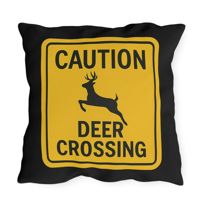 Outdoor Pillows - Deer Crossing Sign Throw Pillow for Hunting Lodge or Cabin, Wildlife Decor, Rustic Home Accent, Forest Theme Cushion,