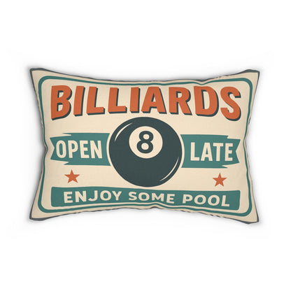 Pool Room Lumbar Pillow - Billiards Decor Throw Pillow, Spun Polyester Cushion, Game Room Accent, Home Bar Accessory, Man Cave Gift