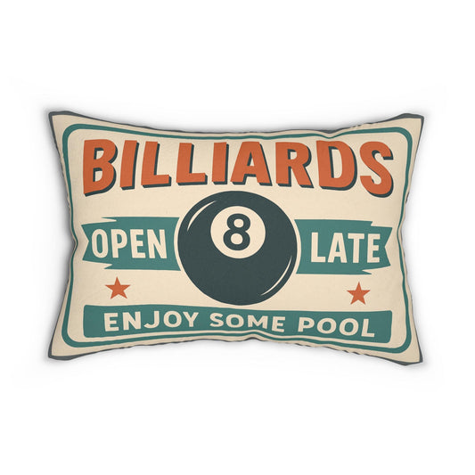 Pool Room Lumbar Pillow - Billiards Decor Throw Pillow, Spun Polyester Cushion, Game Room Accent, Home Bar Accessory, Man Cave Gift