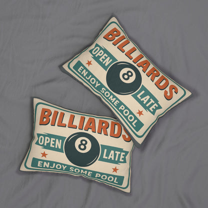 Pool Room Lumbar Pillow - Billiards Decor Throw Pillow, Spun Polyester Cushion, Game Room Accent, Home Bar Accessory, Man Cave Gift