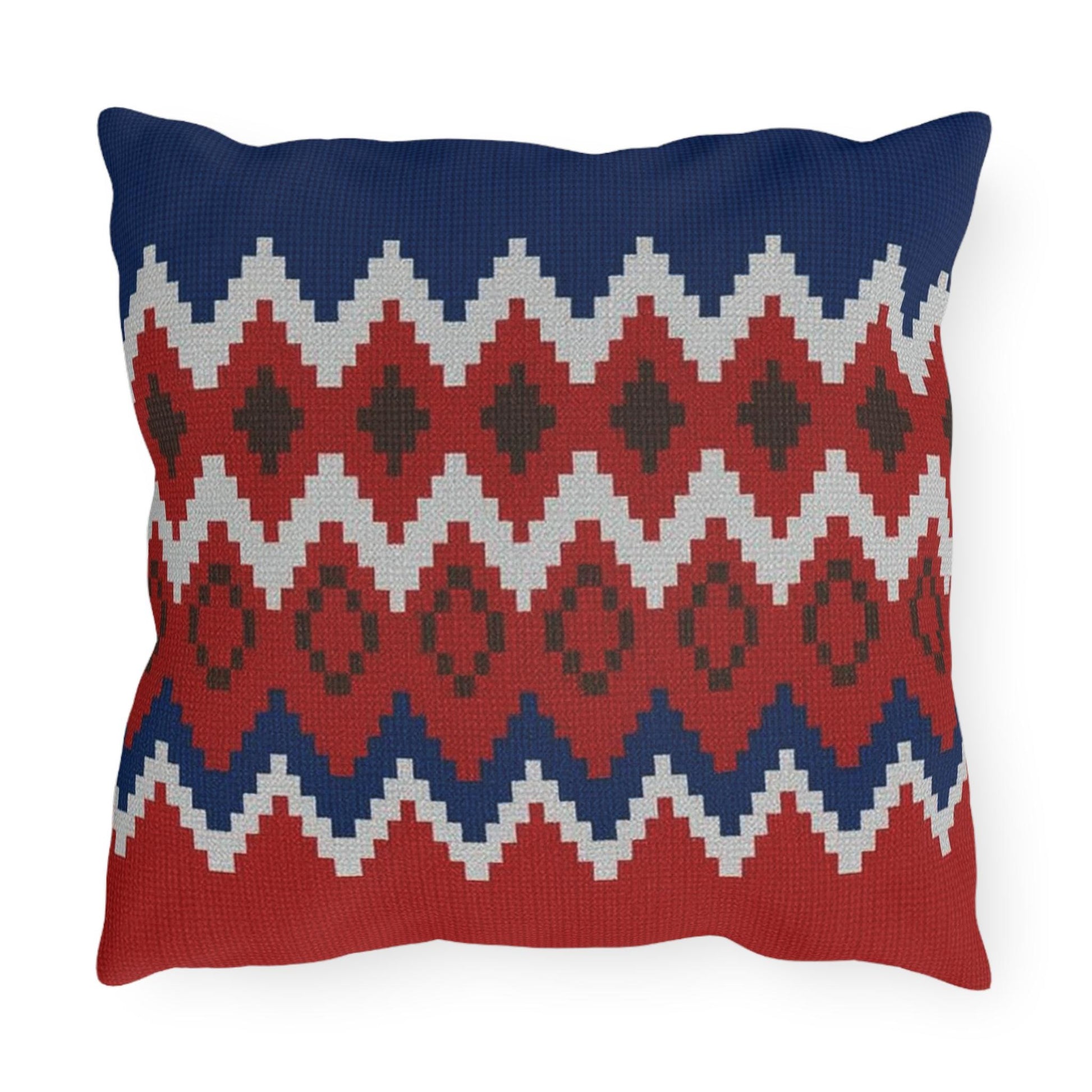 Ski Pattern Sweater Outdoor Pillow - Cabin Decor, Winter Home Accent, Lodge Cushion, Snow Lodge Throw Pillow, Mountain Theme Pillow Cover