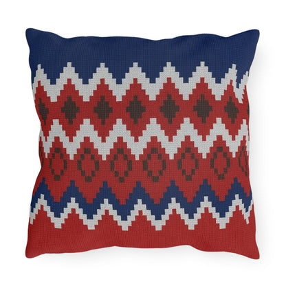 Ski Pattern Sweater Outdoor Pillow - Cabin Decor, Winter Home Accent, Lodge Cushion, Snow Lodge Throw Pillow, Mountain Theme Pillow Cover