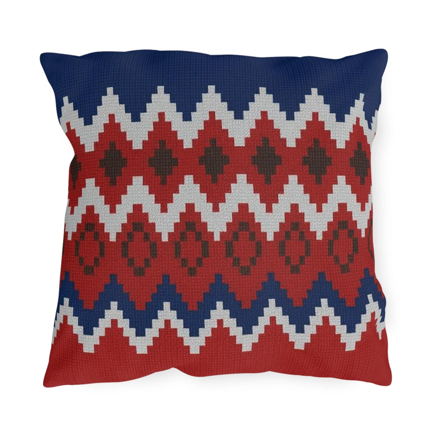 Ski Pattern Sweater Outdoor Pillow - Cabin Decor, Winter Home Accent, Lodge Cushion, Snow Lodge Throw Pillow, Mountain Theme Pillow Cover