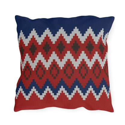 Ski Pattern Sweater Outdoor Pillow - Cabin Decor, Winter Home Accent, Lodge Cushion, Snow Lodge Throw Pillow, Mountain Theme Pillow Cover