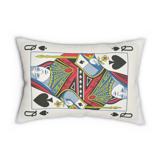 Spun Polyester Pillow, Queen of Spades Card Throw Pillow, Game Room Decor, Poker Night Pillow, Casino Theme Pillow, Black Jack Table Pillow,