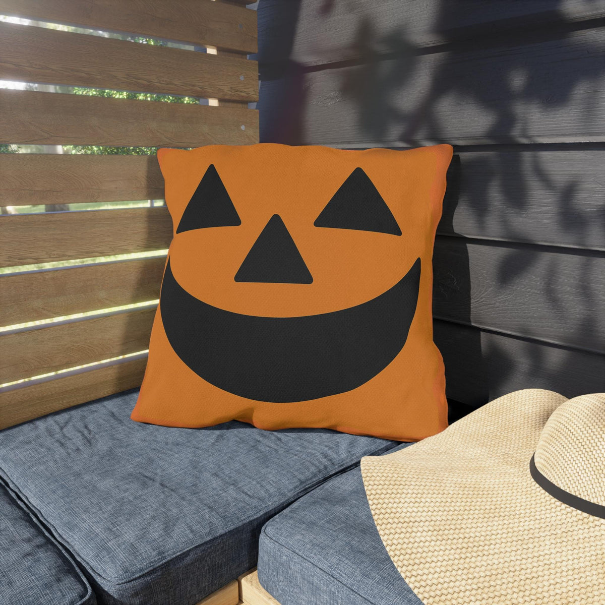 Halloween Outdoor Pillow, Jack-o'-lantern Orange Throw Pillow, Halloween Decor, Fall Accent Pillow, Patio Cushion Cover