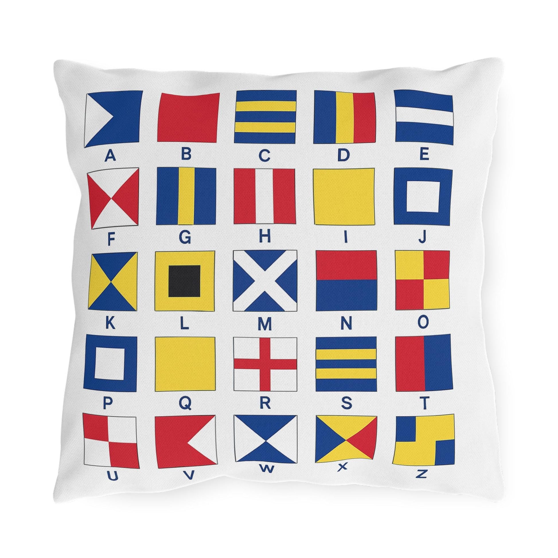 Nautical Flags Outdoor Pillow - Coastal Decor for Boat, Yacht - Beach House Patio Cushion, Ocean Theme Throw Pillow, Nautical Decorative