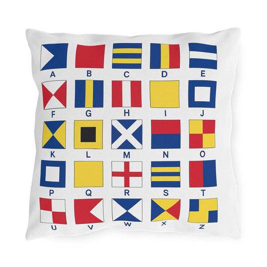 Nautical Flags Outdoor Pillow - Coastal Decor for Boat, Yacht - Beach House Patio Cushion, Ocean Theme Throw Pillow, Nautical Decorative