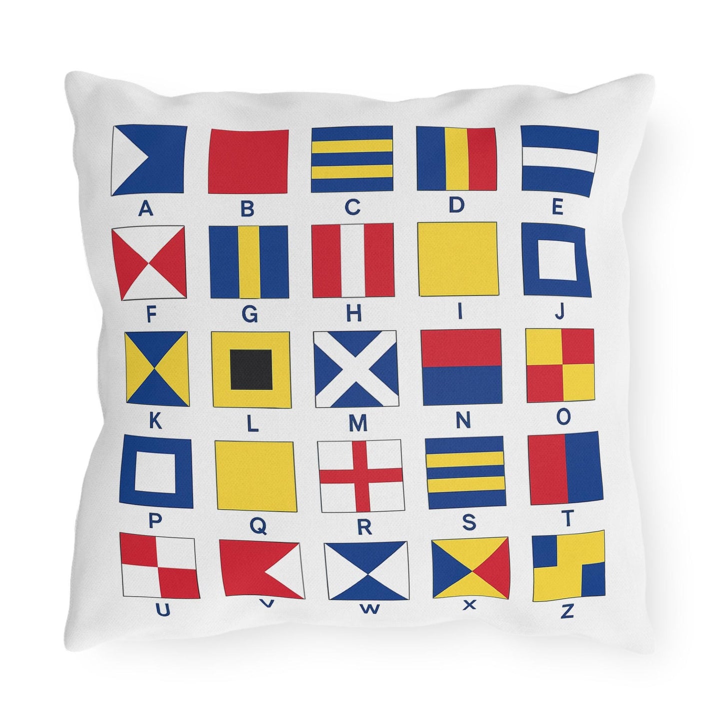 Nautical Flags Outdoor Pillow - Coastal Decor for Boat, Yacht - Beach House Patio Cushion, Ocean Theme Throw Pillow, Nautical Decorative
