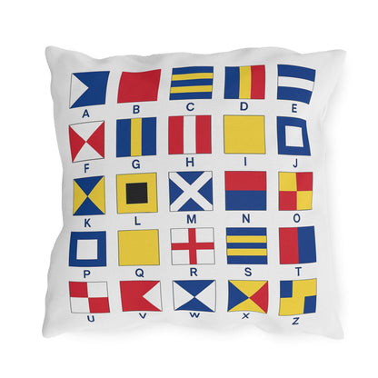Nautical Flags Outdoor Pillow - Coastal Decor for Boat, Yacht - Beach House Patio Cushion, Ocean Theme Throw Pillow, Nautical Decorative
