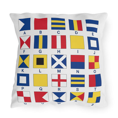 Nautical Flags Outdoor Pillow - Coastal Decor for Boat, Yacht - Beach House Patio Cushion, Ocean Theme Throw Pillow, Nautical Decorative