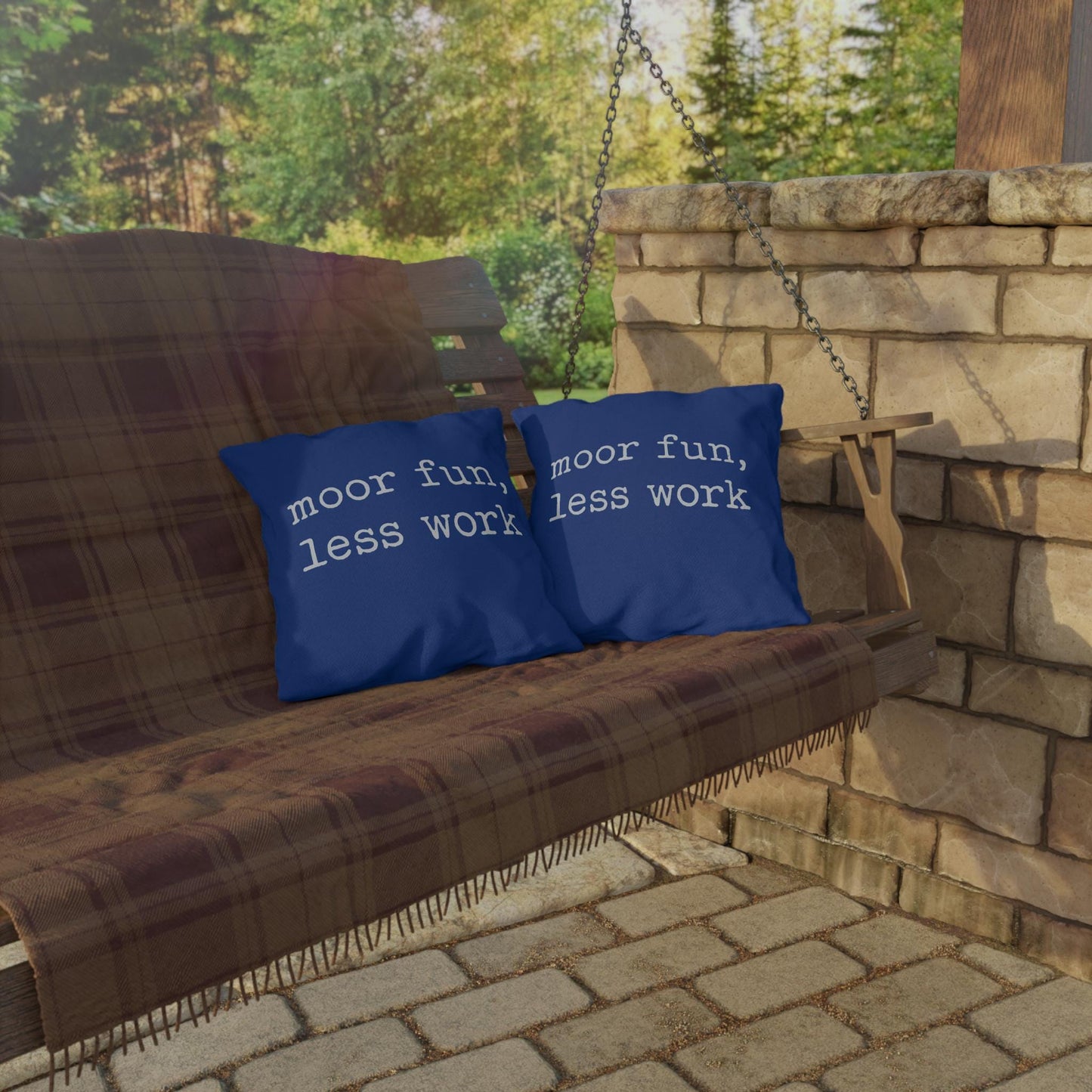 Nautical Outdoor Pillows, Funny Saying, Boat Decor, Yacht Cushions, Moor Fun Less Work Pillow
