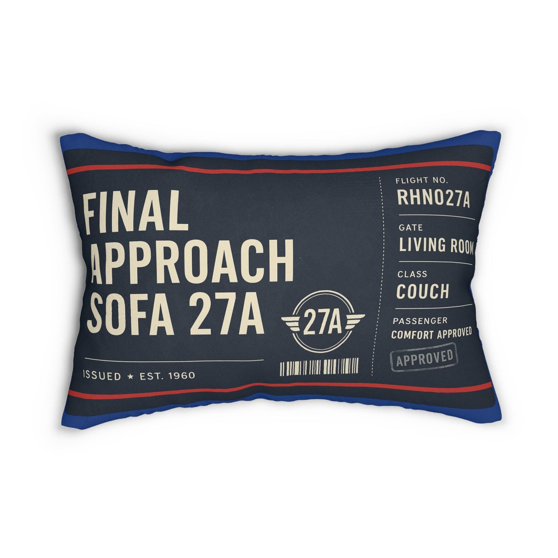 Airport Boarding Pass Lumbar Pillow, Travel Throw Pillow for Frequent Flyers, Airplane Home Decor Gift, Pilot Cushion Cover, Quirky Aviation