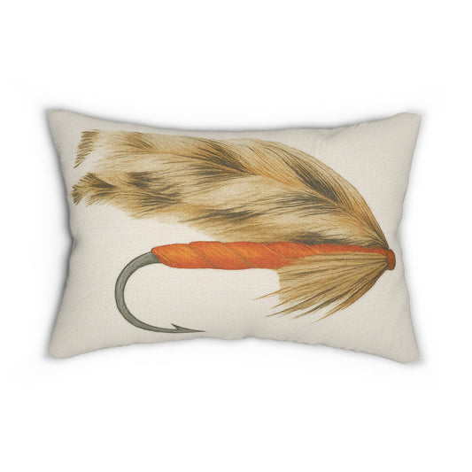 Spun Polyester Pillow, Fly Fishing Lure Decor, Teal and Red Salmon Trout Pattern, Gift for Fisherman, Home Decor, Throw Cushion Cover,