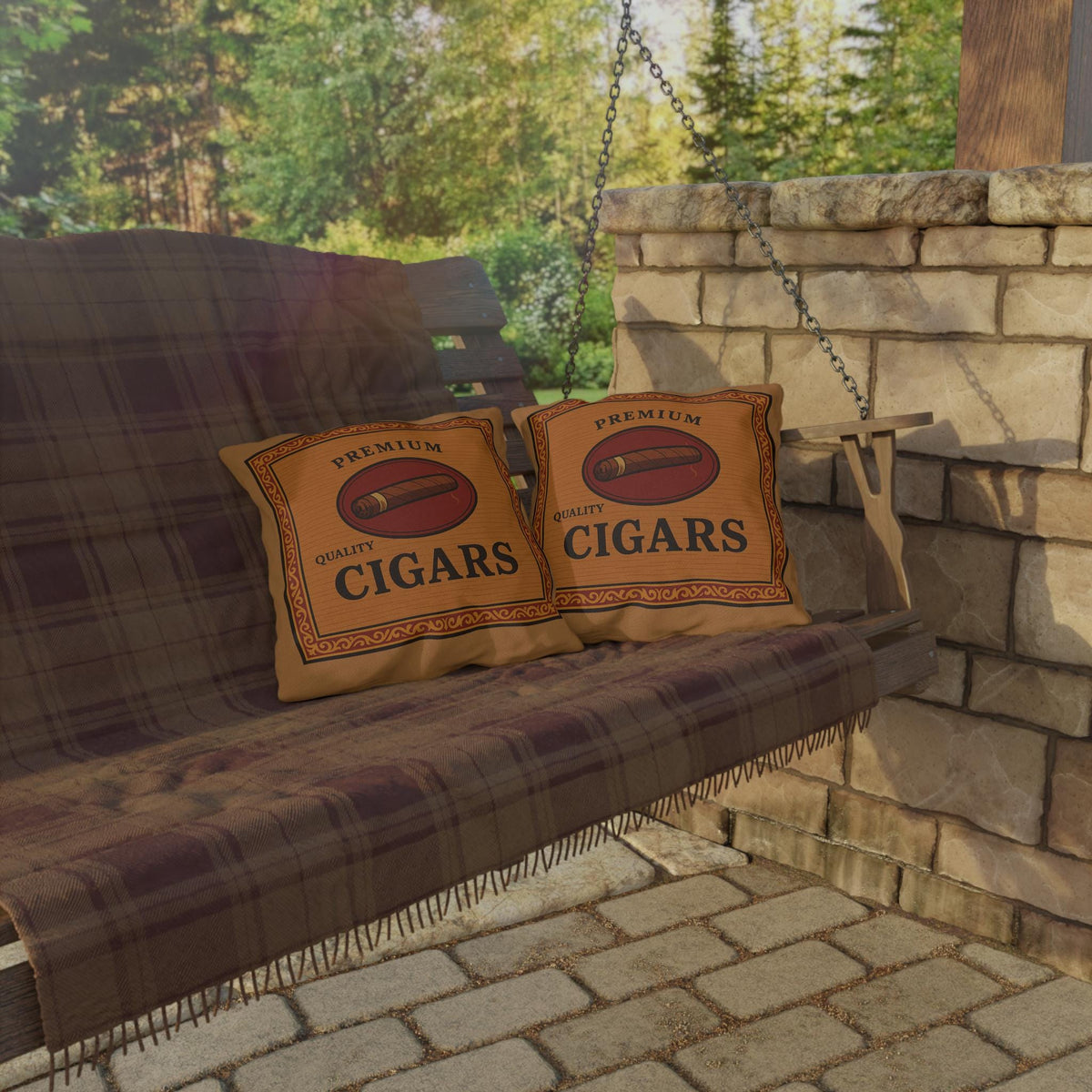 Cigar Box Outdoor Pillow, Personalized Name Cushion, Man Cave Decor, Cigar Enthusiast Gift, Patio Furniture Accessories