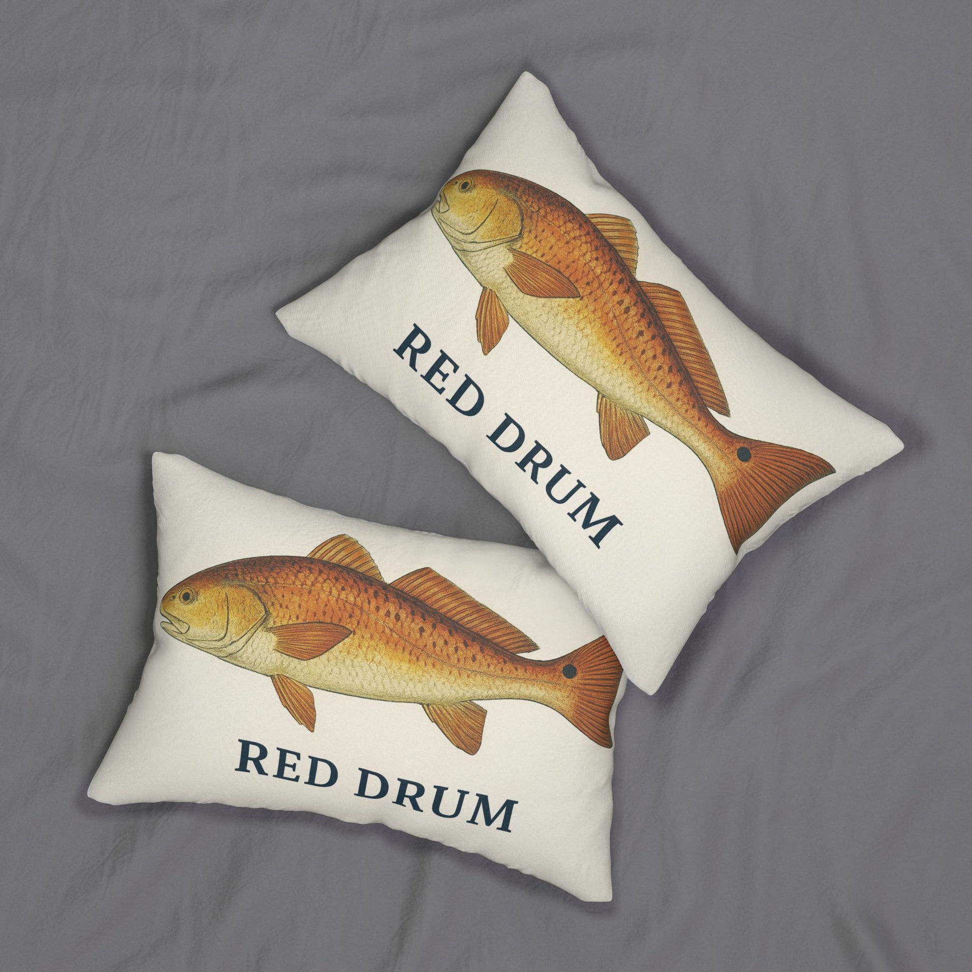 Red Drum Fish Lumbar Pillow - Coastal Nautical Theme Decor, Fishing Pillow for Fisher, Reel Deal Home Accent, Spun Polyester Cushion, Ocean