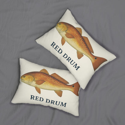 Red Drum Fish Lumbar Pillow - Coastal Nautical Theme Decor, Fishing Pillow for Fisher, Reel Deal Home Accent, Spun Polyester Cushion, Ocean