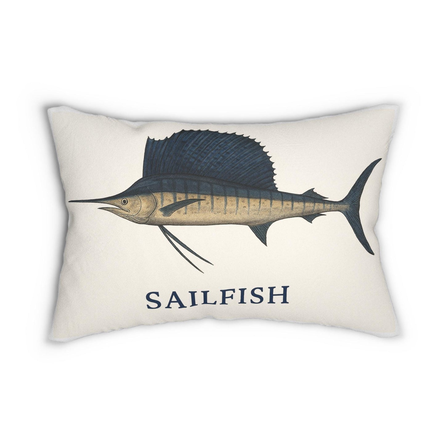 Sail Fish Lumbar Pillow, Coastal Fishing Decor, Boat Pillow, Nautical Theme Cushion, Fisherman Gift, Polyester Throw Pillow