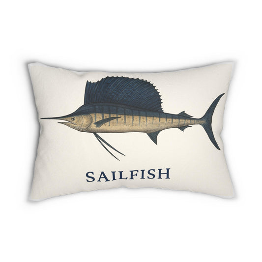 Sail Fish Lumbar Pillow, Coastal Fishing Decor, Boat Pillow, Nautical Theme Cushion, Fisherman Gift, Polyester Throw Pillow