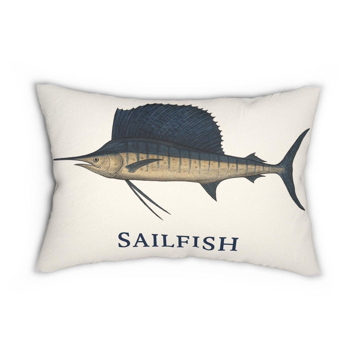 Sail Fish Lumbar Pillow, Coastal Fishing Decor, Boat Pillow, Nautical Theme Cushion, Fisherman Gift, Polyester Throw Pillow