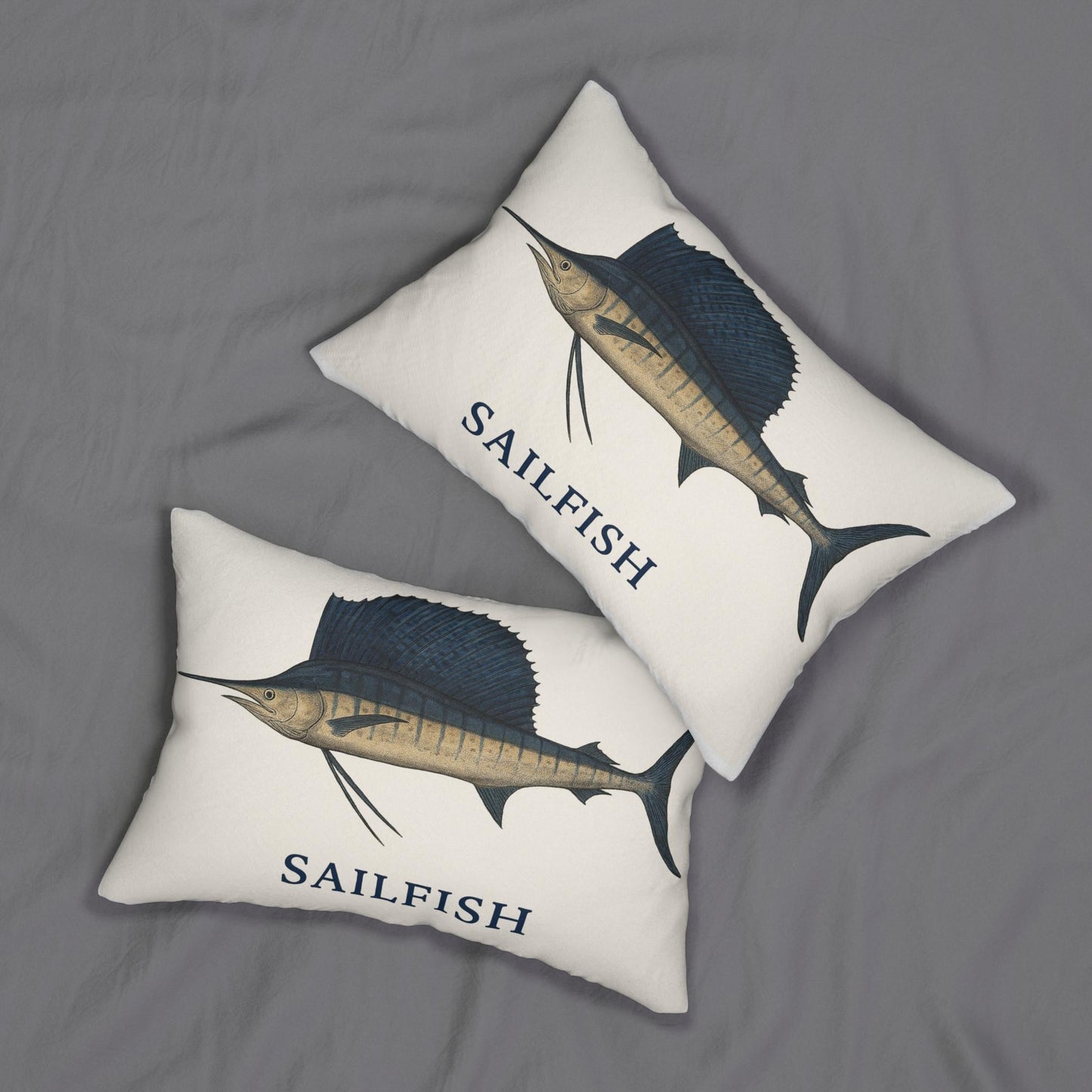 Sail Fish Lumbar Pillow, Coastal Fishing Decor, Boat Pillow, Nautical Theme Cushion, Fisherman Gift, Polyester Throw Pillow