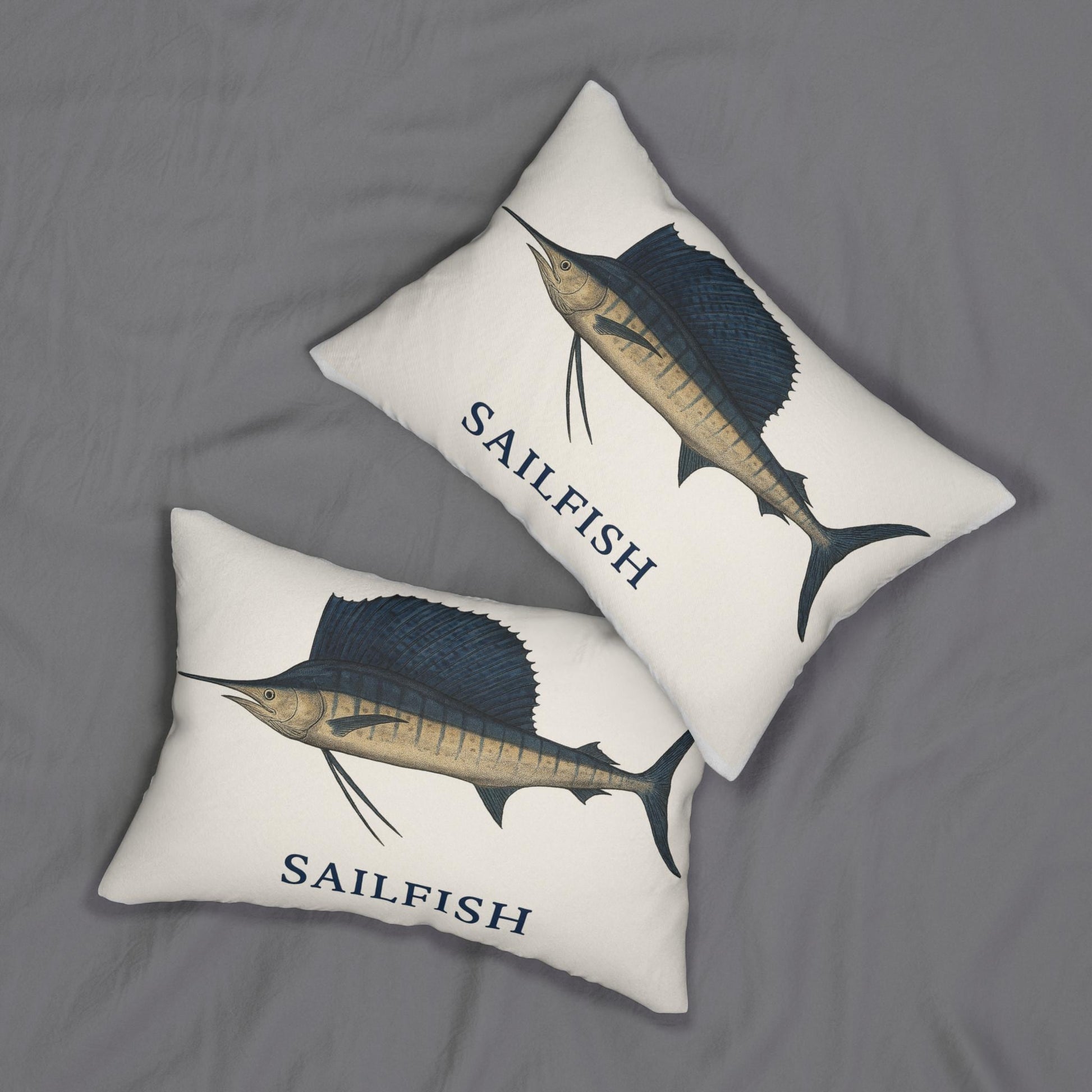 Sail Fish Lumbar Pillow, Coastal Fishing Decor, Boat Pillow, Nautical Theme Cushion, Fisherman Gift, Polyester Throw Pillow