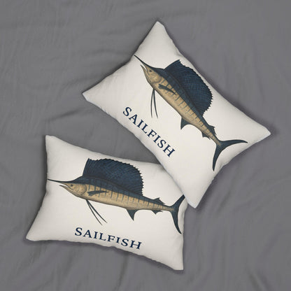 Sail Fish Lumbar Pillow, Coastal Fishing Decor, Boat Pillow, Nautical Theme Cushion, Fisherman Gift, Polyester Throw Pillow