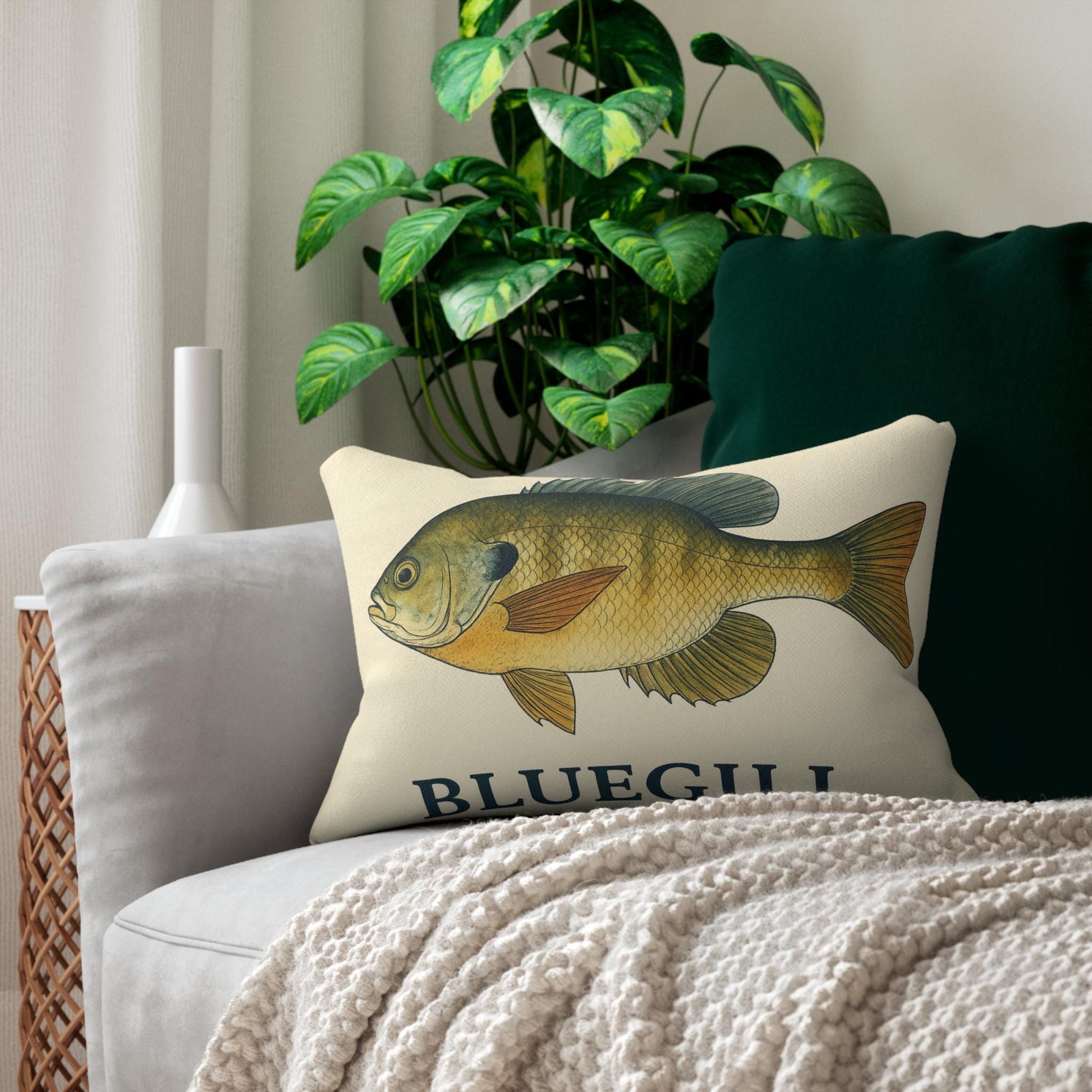 Lumbar Pillow, Freshwater Blue Gill Fish Design, Lake House Decor, Fishing Buddy Welcome Pillow, Spun Polyester Pillow, Lake Living Room