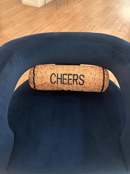 Cork shape wine cork pillow embroidered CHEERS . Also, has a zipper to easy clean and Perfect winelover gift and great decor for any room