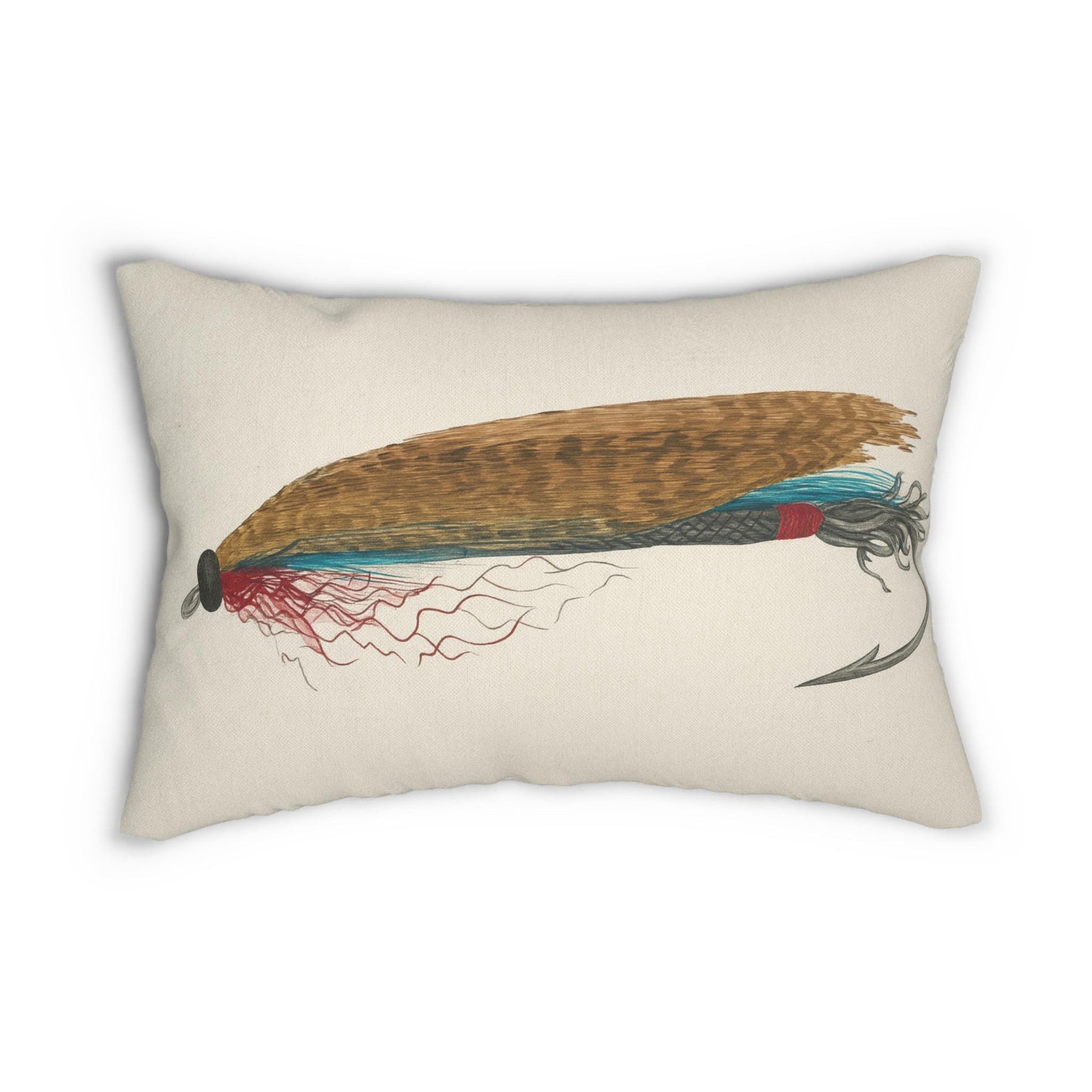 Fly Fishing Lure Lumbar Pillow, Cabin Decor, Trout Fisherman Gift, Creek Theme Cushion, Fishing Lover Present