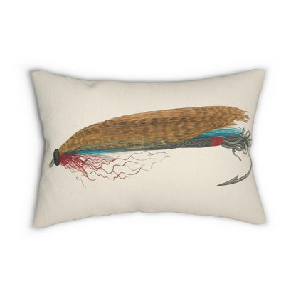 Fly Fishing Lure Lumbar Pillow, Cabin Decor, Trout Fisherman Gift, Creek Theme Cushion, Fishing Lover Present