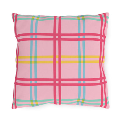 Mahjong Preppy Plaid Pillow - Luxury Game Night Decor, Outdoor Cushion, Patio Accent, Garden Pillow, Picnic Cushion