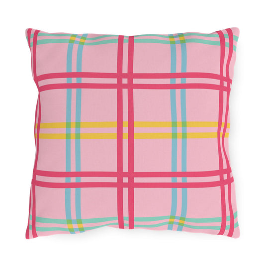 Mahjong Preppy Plaid Pillow - Luxury Game Night Decor, Outdoor Cushion, Patio Accent, Garden Pillow, Picnic Cushion