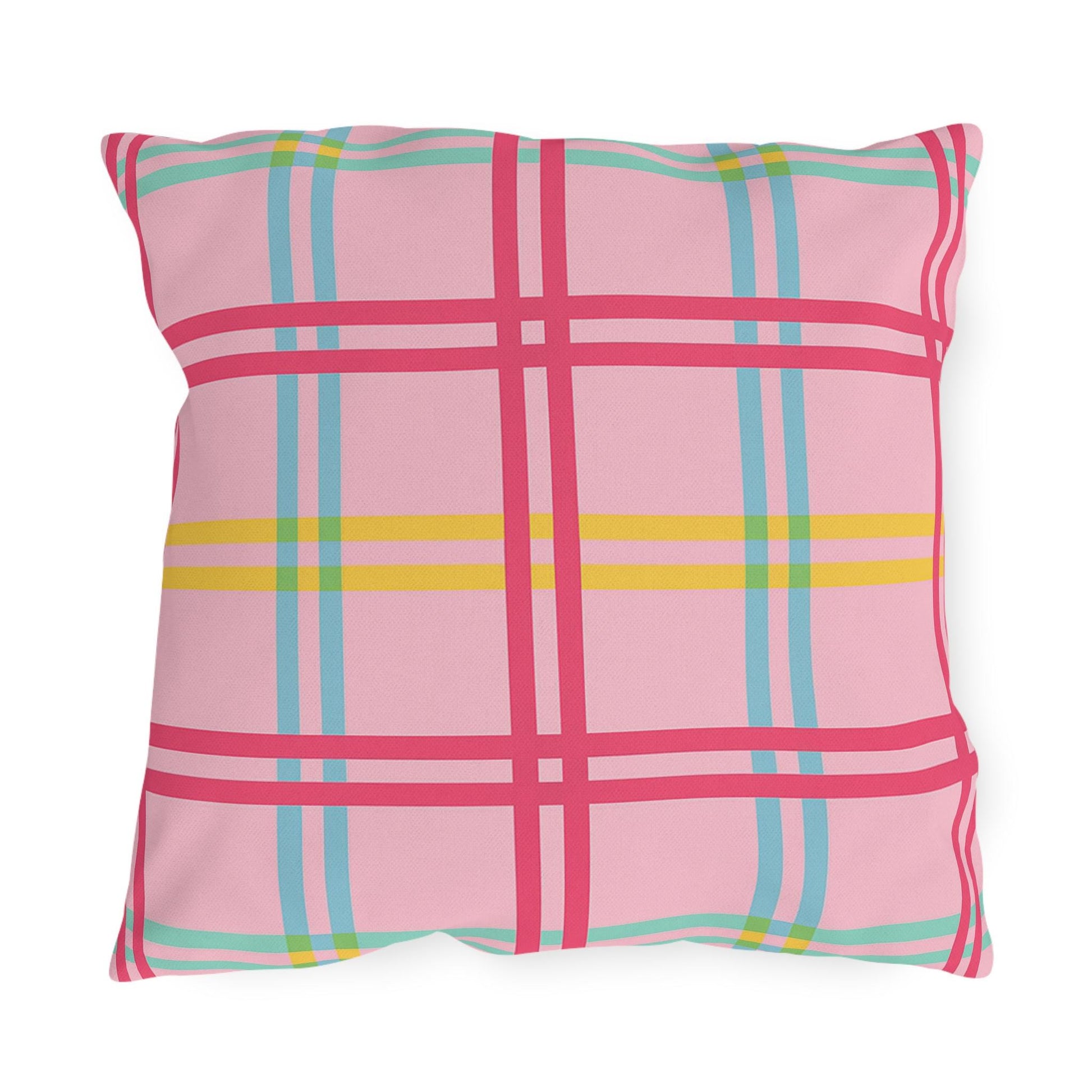 Mahjong Preppy Plaid Pillow - Luxury Game Night Decor, Outdoor Cushion, Patio Accent, Garden Pillow, Picnic Cushion