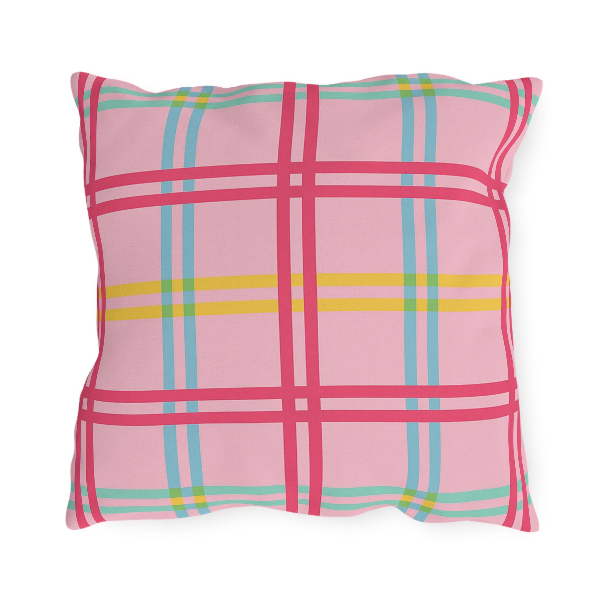 Mahjong Preppy Plaid Pillow - Luxury Game Night Decor, Outdoor Cushion, Patio Accent, Garden Pillow, Picnic Cushion
