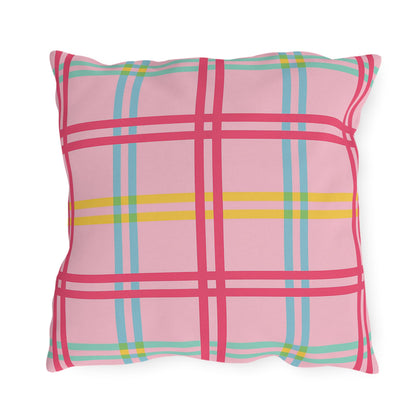Mahjong Preppy Plaid Pillow - Luxury Game Night Decor, Outdoor Cushion, Patio Accent, Garden Pillow, Picnic Cushion