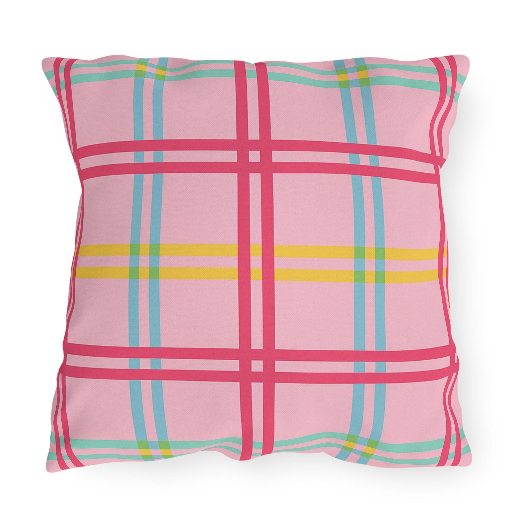 Mahjong Preppy Plaid Pillow - Luxury Game Night Decor, Outdoor Cushion, Patio Accent, Garden Pillow, Picnic Cushion