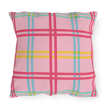 Mahjong Preppy Plaid Pillow - Luxury Game Night Decor, Outdoor Cushion, Patio Accent, Garden Pillow, Picnic Cushion