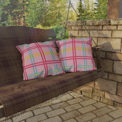 Mahjong Preppy Plaid Pillow - Luxury Game Night Decor, Outdoor Cushion, Patio Accent, Garden Pillow, Picnic Cushion