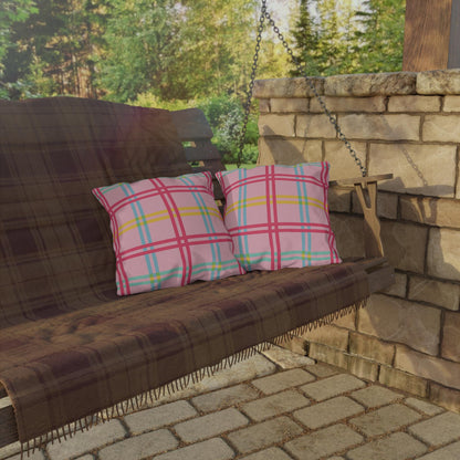 Mahjong Preppy Plaid Pillow - Luxury Game Night Decor, Outdoor Cushion, Patio Accent, Garden Pillow, Picnic Cushion