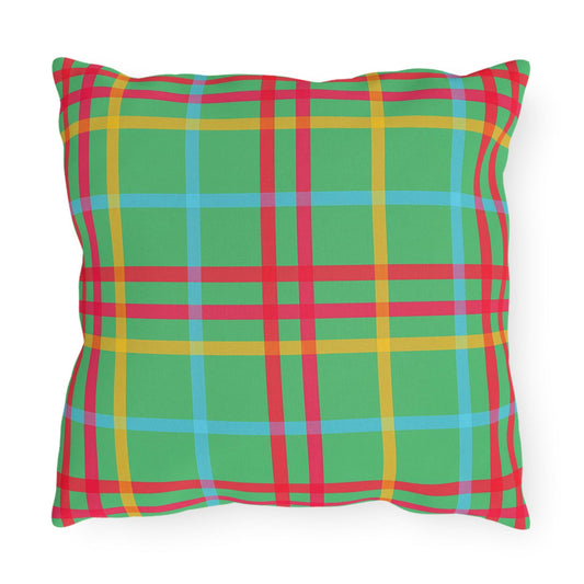 Mahjong Preppy Plaid Pillow - Luxury Game Night Decor, Outdoor Cushion, Patio Accent, Garden Pillow, Picnic Cushion
