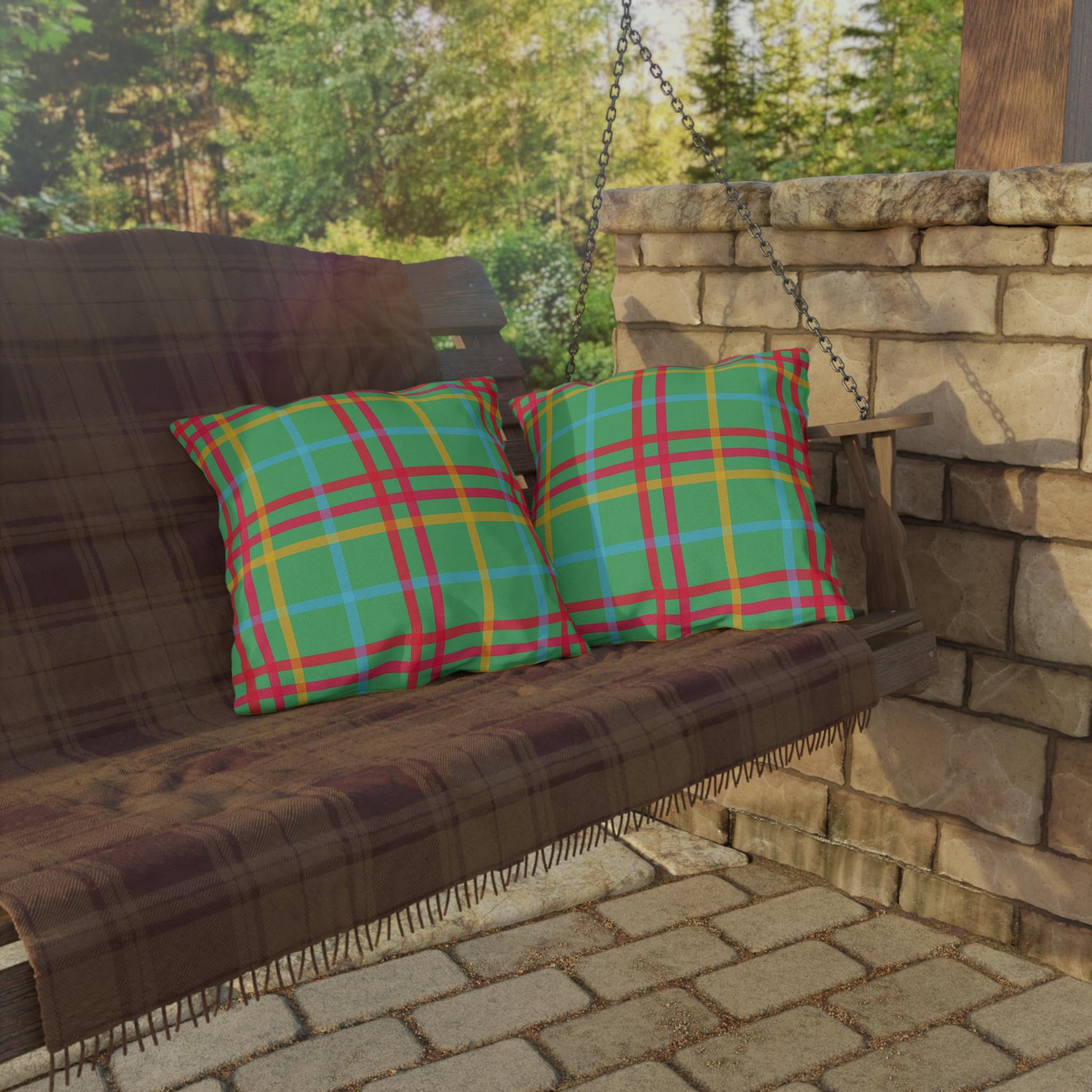 Mahjong Preppy Plaid Pillow - Luxury Game Night Decor, Outdoor Cushion, Patio Accent, Garden Pillow, Picnic Cushion