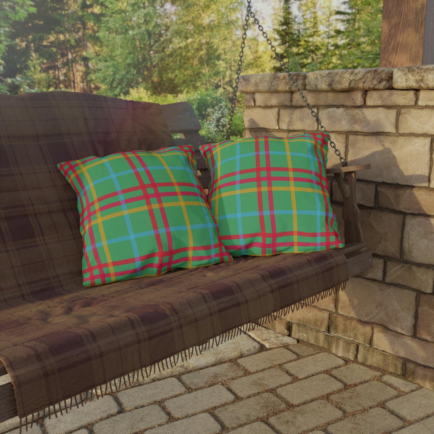Mahjong Preppy Plaid Pillow - Luxury Game Night Decor, Outdoor Cushion, Patio Accent, Garden Pillow, Picnic Cushion