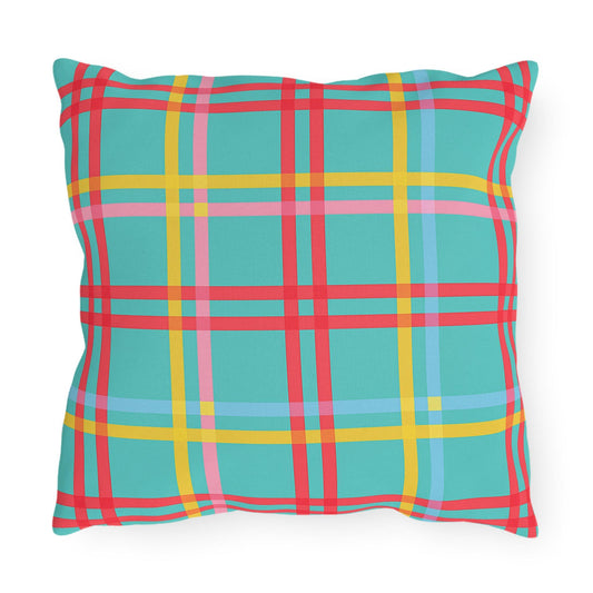 Mahjong Preppy Plaid Pillow - Luxury Game Night Decor, Outdoor Cushion, Patio Accent, Garden Pillow, Picnic Cushion
